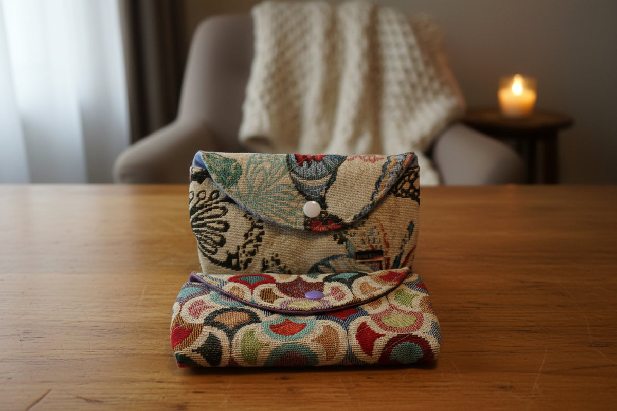 Handmade Tapestry Eyeglasses Pouch – Vintage Butterfly & Abstract Design